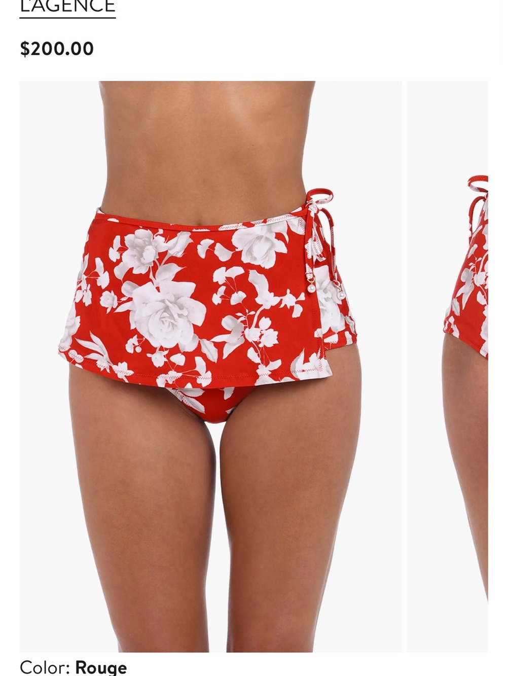 L'AGENCE Rouge Floral Swim Skirt with Side Tie Detail